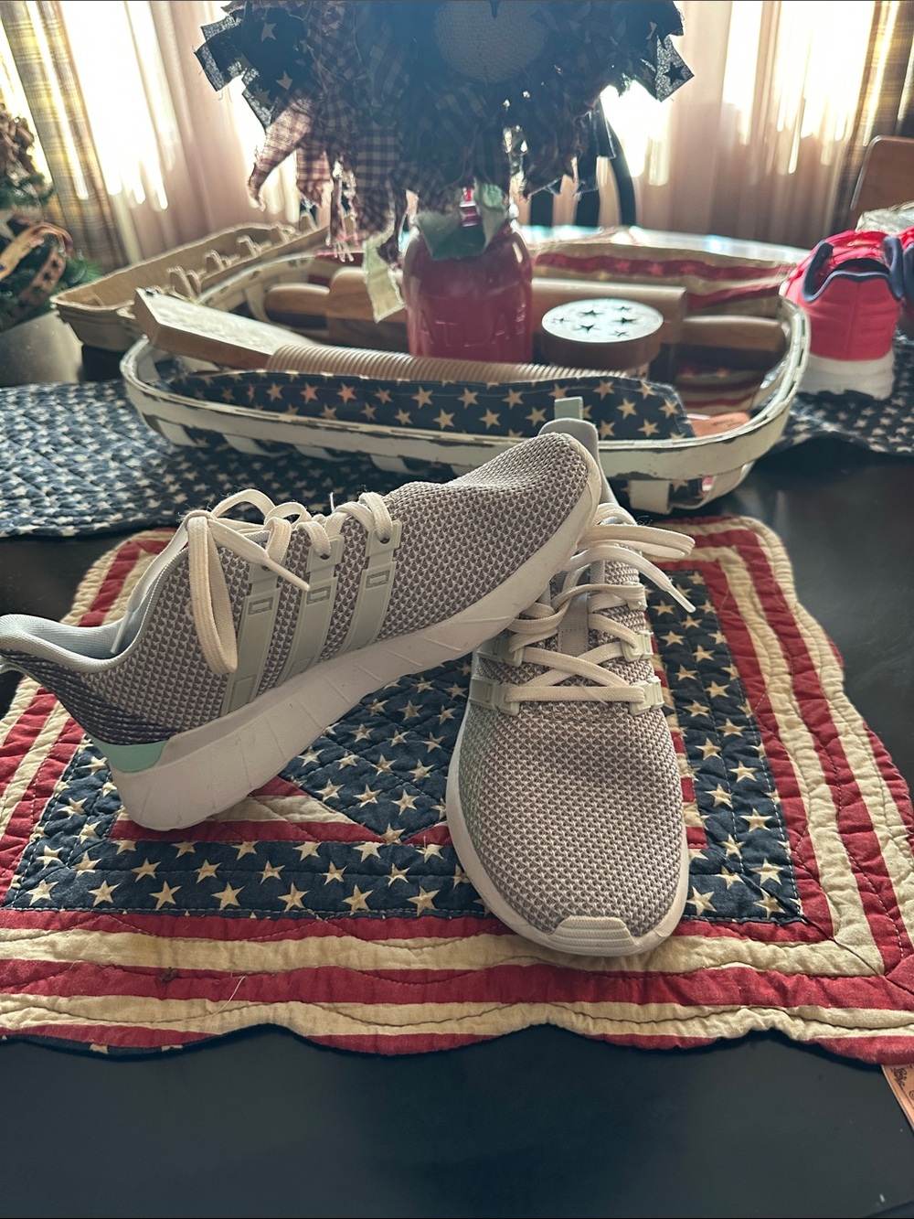 adidas Light Gray Mesh Athletic Shoes with Mint Accent